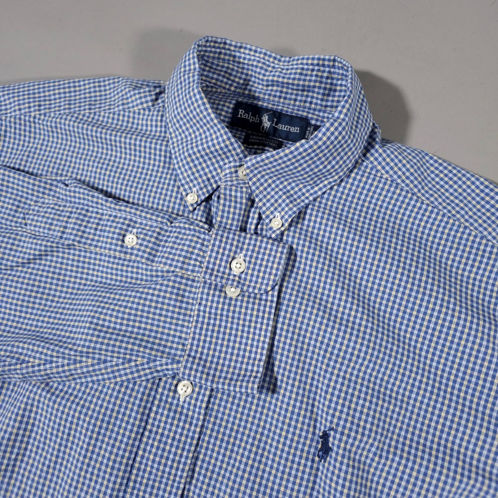 Ralph Lauren Button Down Mens 16 32/33 Blue Gingham Yarmouth Cotton Shirt